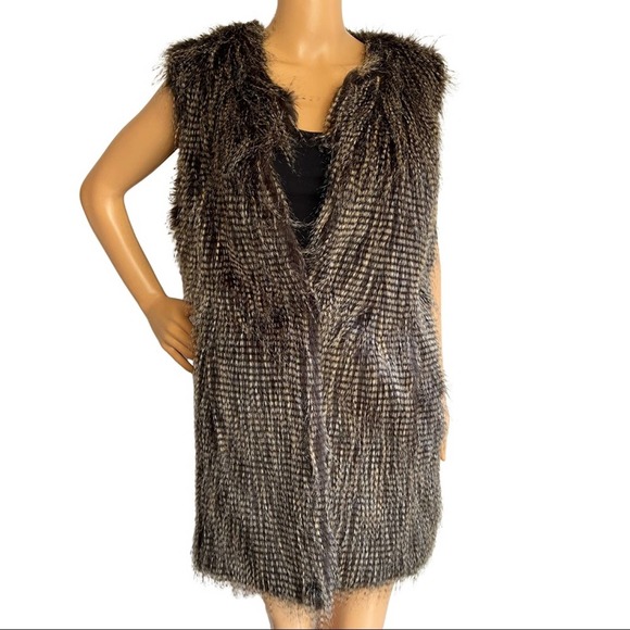 Marc New York Brown Faux Fur Feathered Vest - Picture 3 of 8